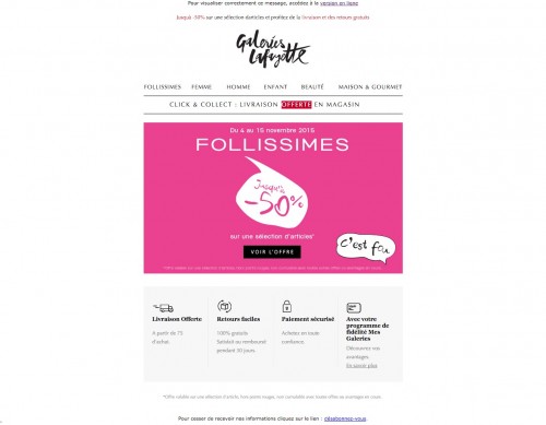 newsletter de Galeries Lafayette du 8 novembre 2015
